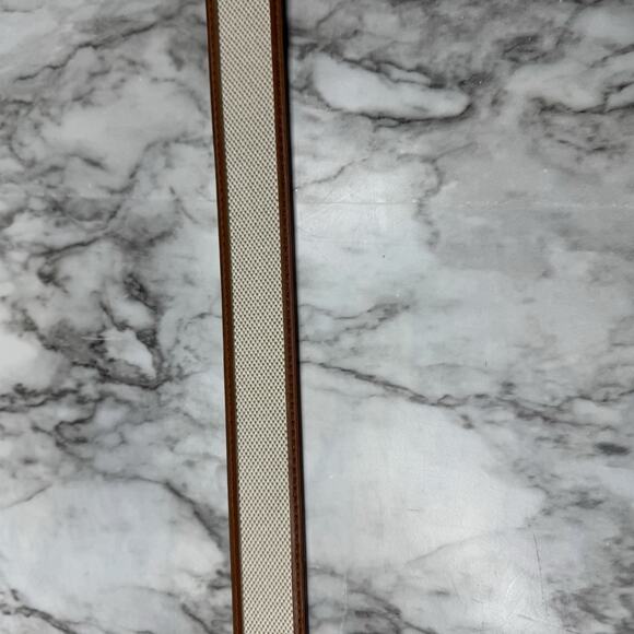NWT Ann Taylor Two Tone Brown Natural Linen Belt Size XL Gold Tone Buckle Resort - Picture 9 of 16